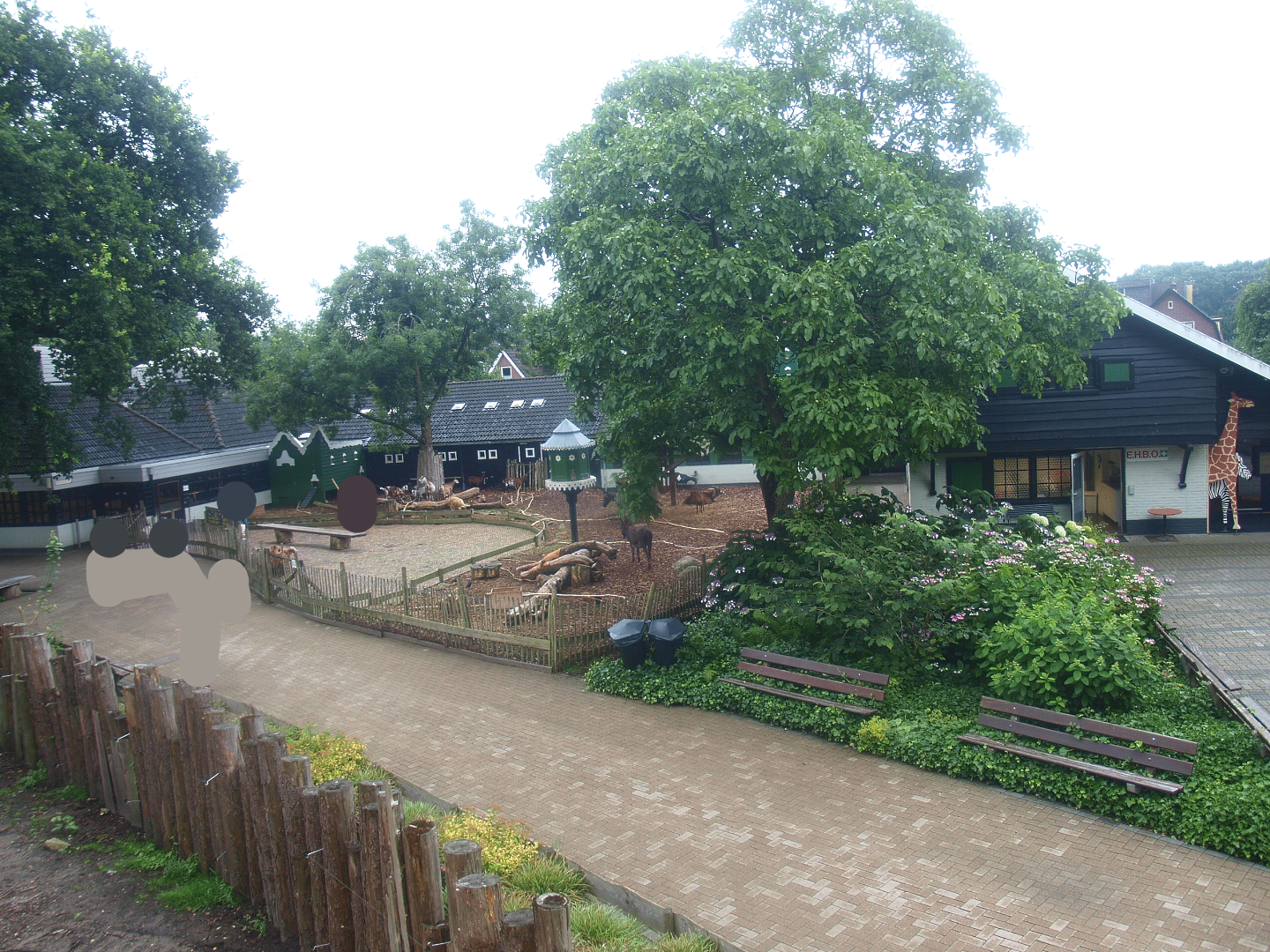 Petting zoo paddock and buildings, seen from the elevated Wild West exhibit walkway, 2015-07-19