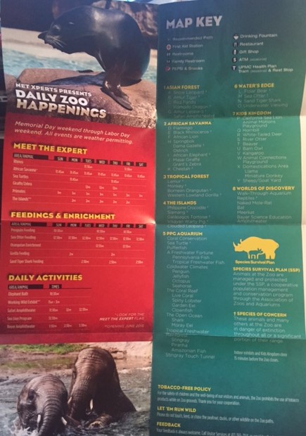 Pittsburgh Zoo Summer 2015 Map Key