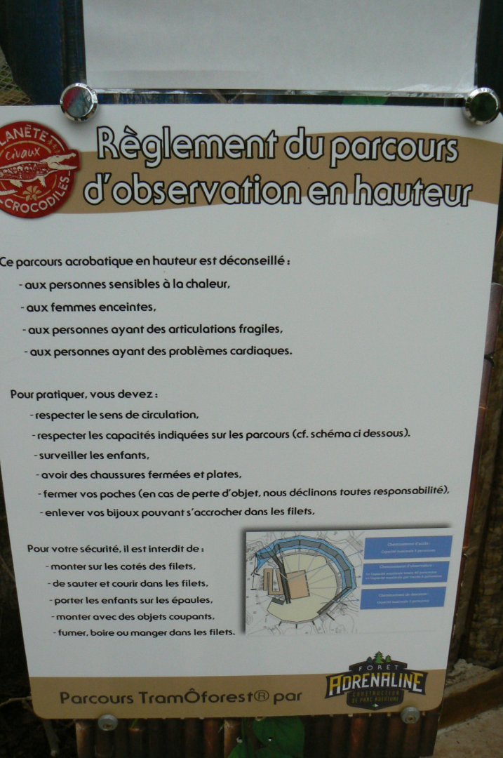 Planète Crocodiles - Aerial course information panel