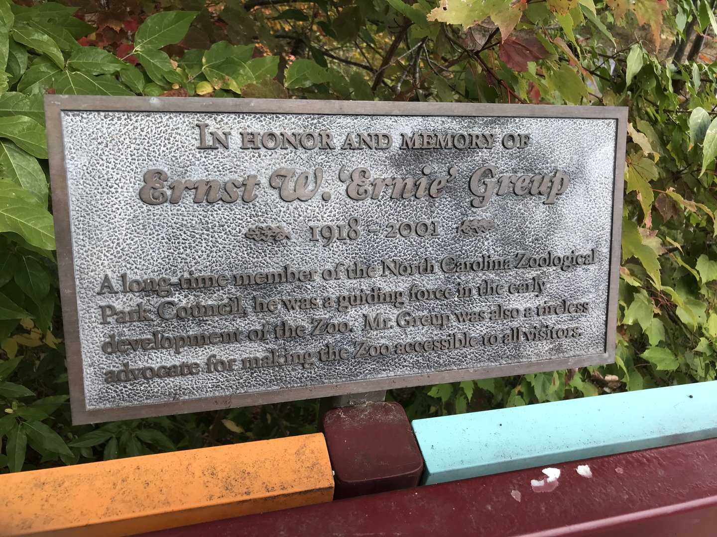 Plaque Memorial for Ernie Greup outside Africa Bridge
