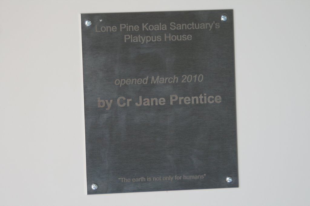 Platypus House dedication plaque