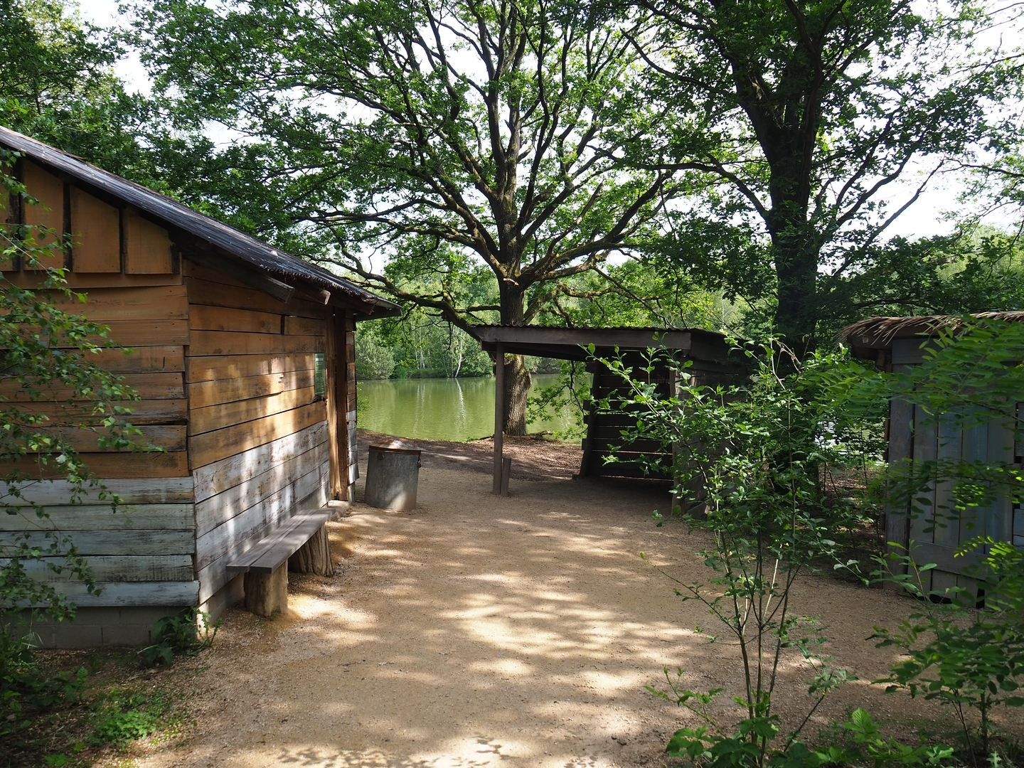 Poachers' camp theming near black rhinoceros exhibit, 2022-06-12