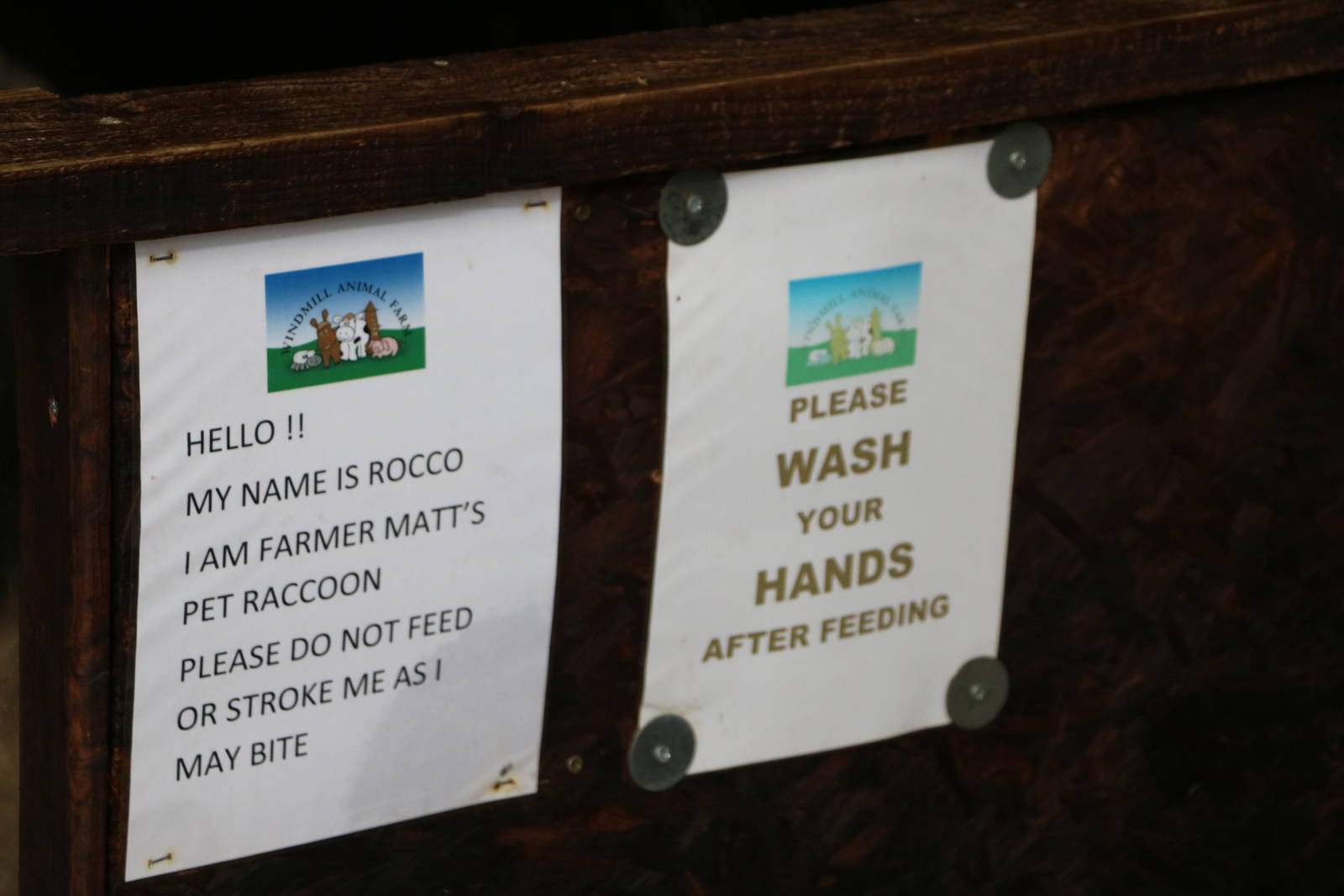 Raccoon sign - Windmill Animal Farm, November 2015