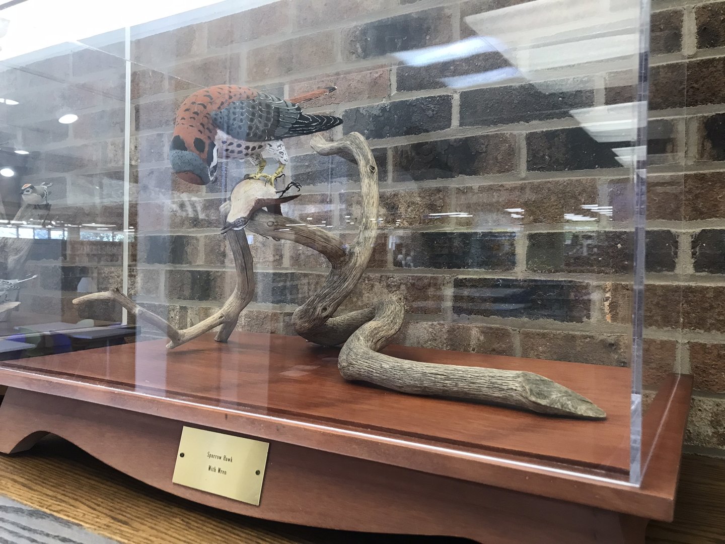 Randolph County Public Library: American Kestrel with Carolina Wren Carving