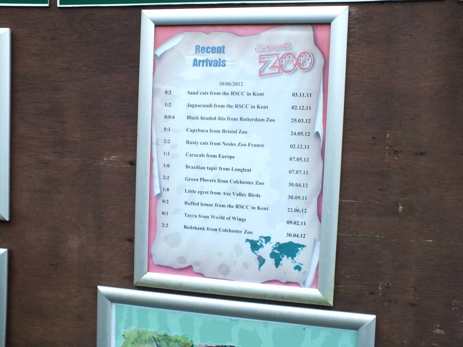 Recent Arrivals Board at Exmoor Zoo - January 28th 2013