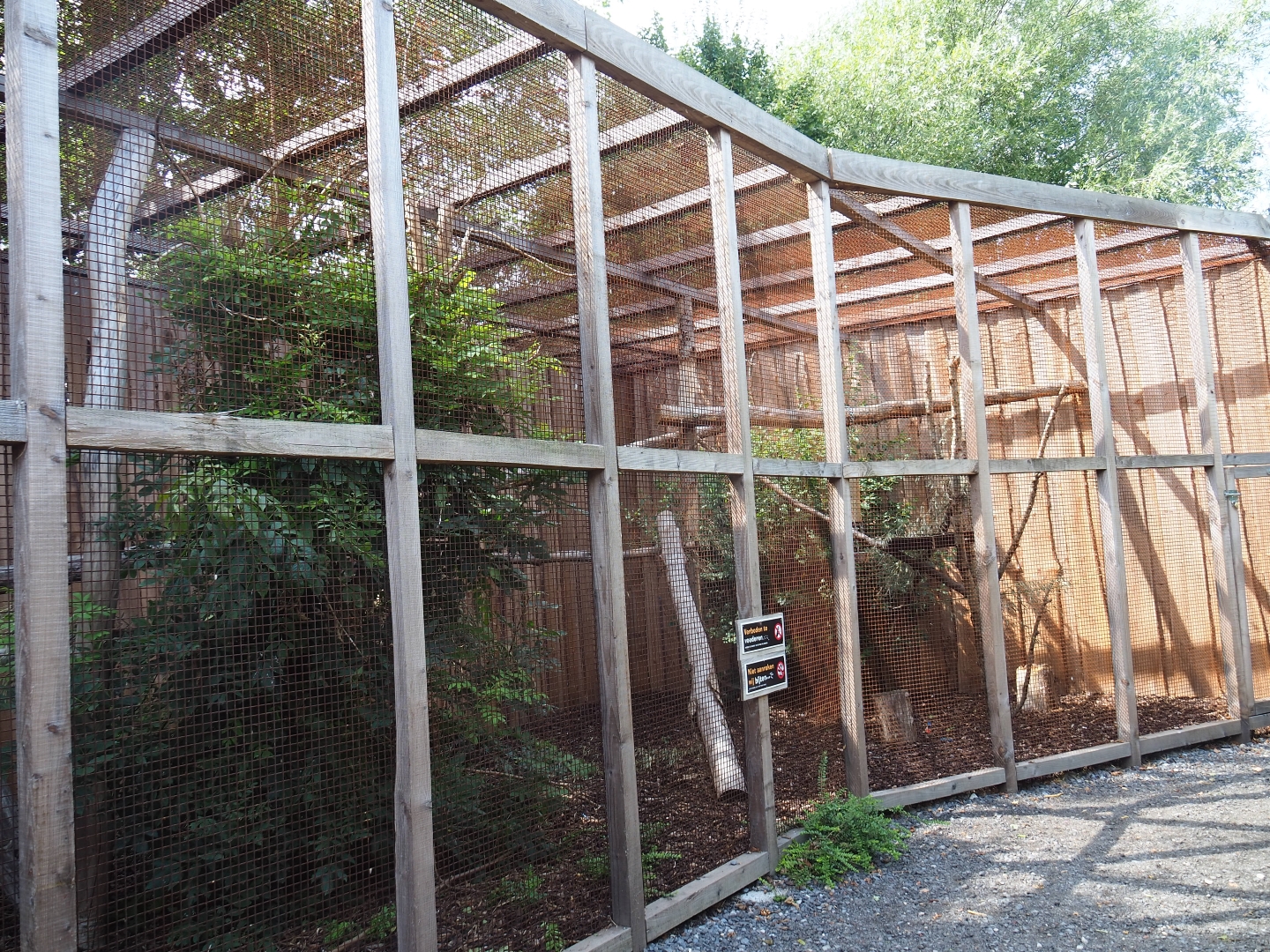 Red-and-green and blue-and-yellow macaw aviary