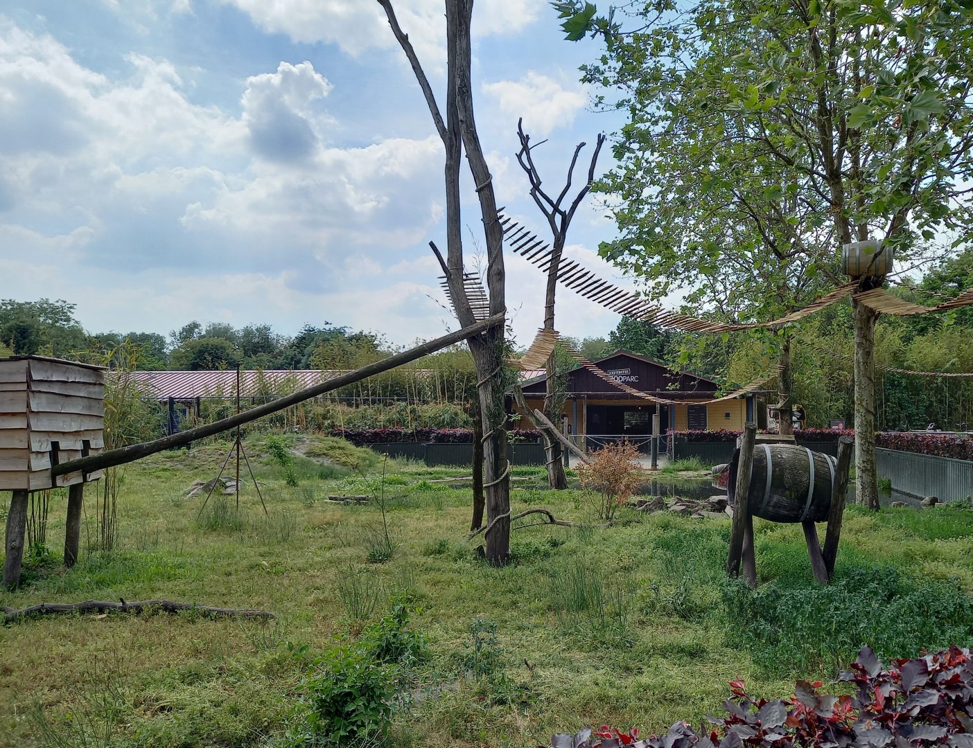Red panda enclosure in front of the zoo-entrance