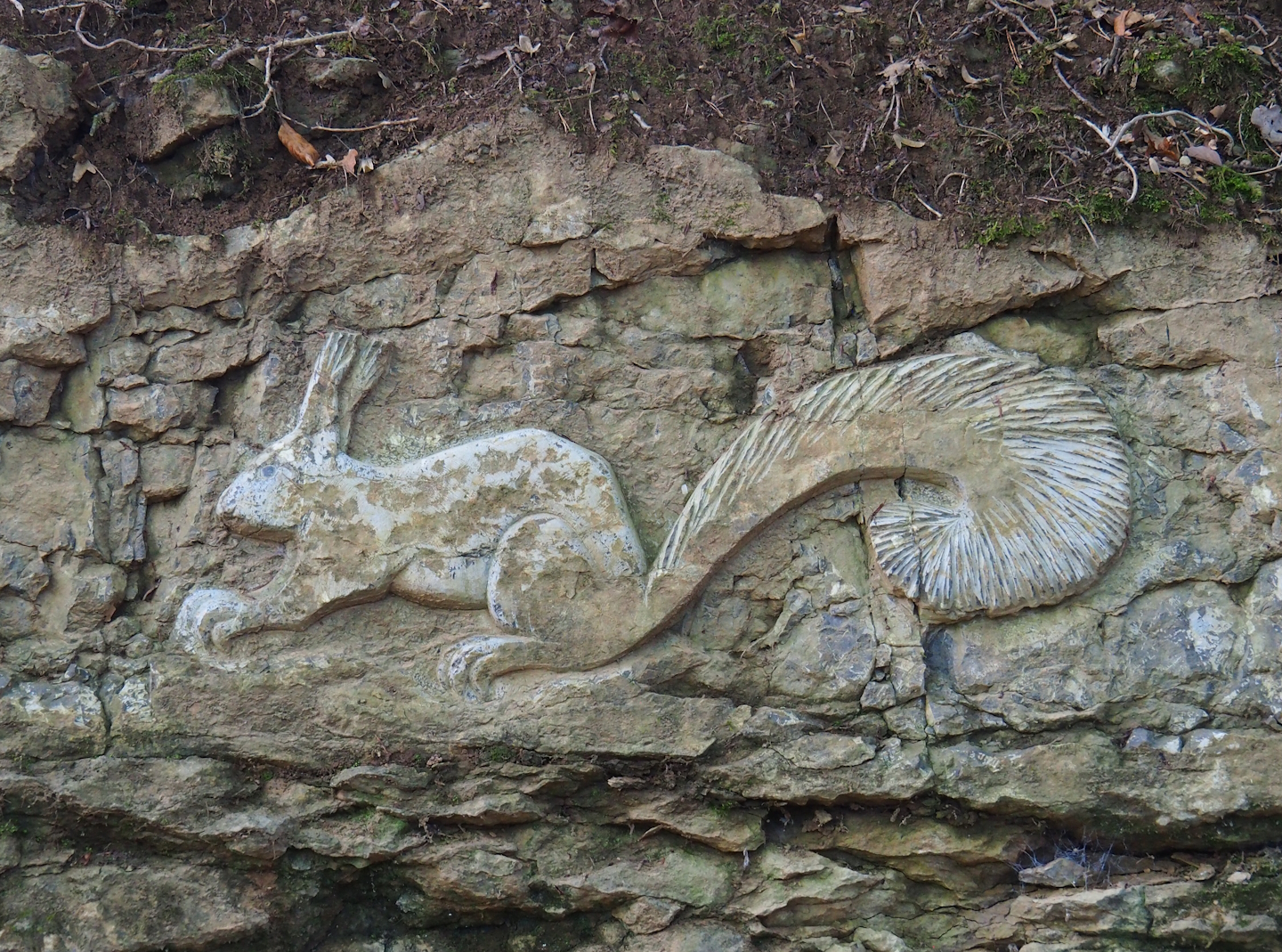 Red squirrel rock carving, 2023-09-26