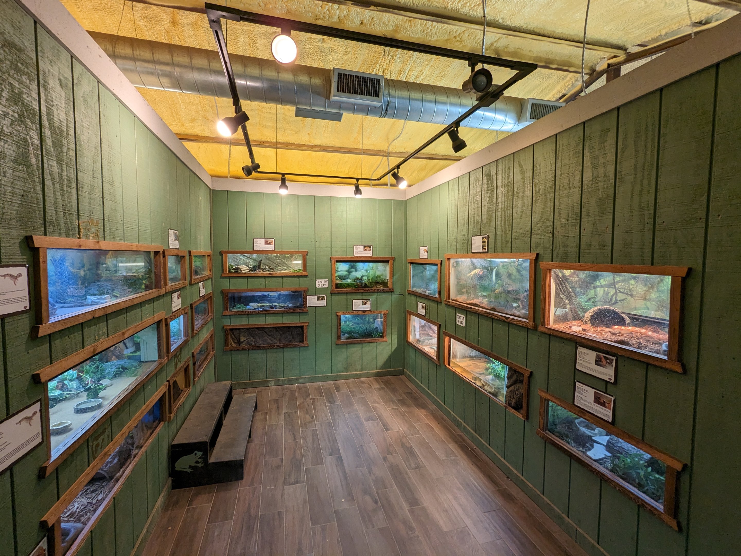 Reptile house view from front towards back