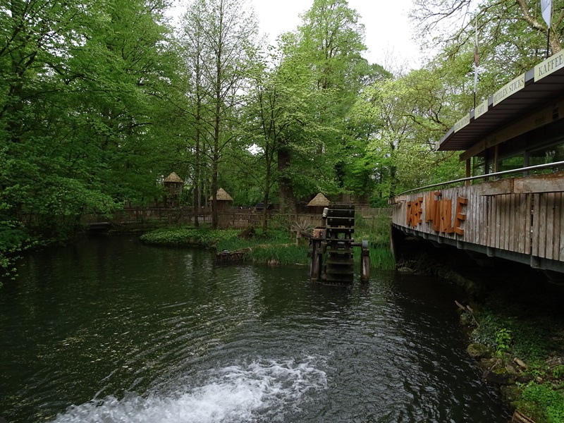 Restaurant terrace with goat enclosure in the back
