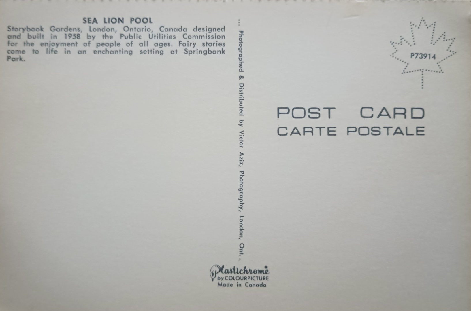 Reverse Story Book Gardens Sea Lion Pool Postcard