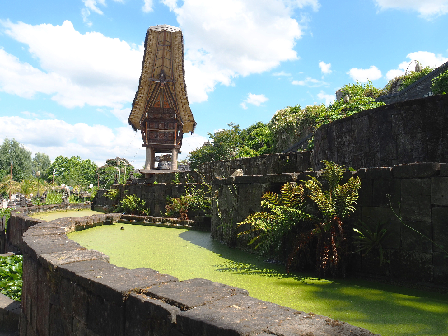 Rice terraces and Tana Toraja rice barn theming in The Kingdom of Ganesha, 2022-06-28