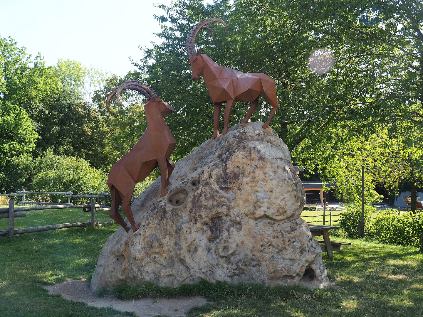 Rock with corthen steel Alpine ibex statues, 2023-07-18