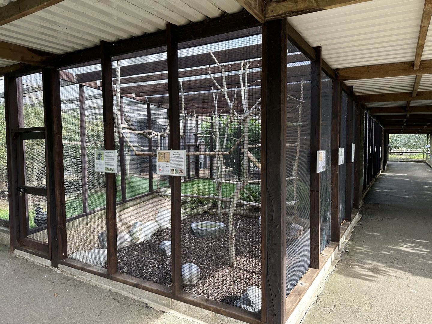 Row of Aviaries at Hamerton Zoo Park (October 2023)