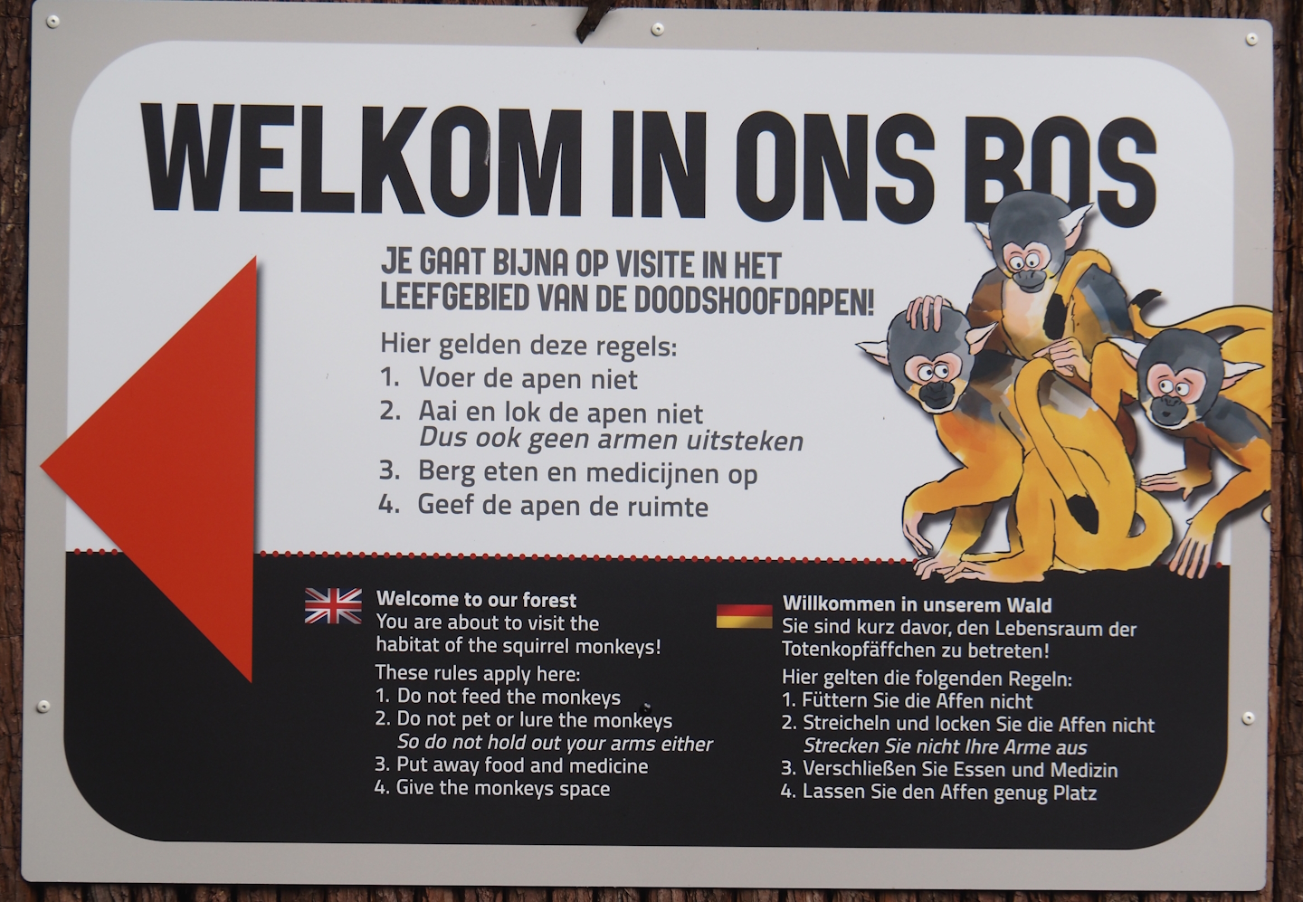 Rules in the squirrel monkey forest signage, 2024-08-18