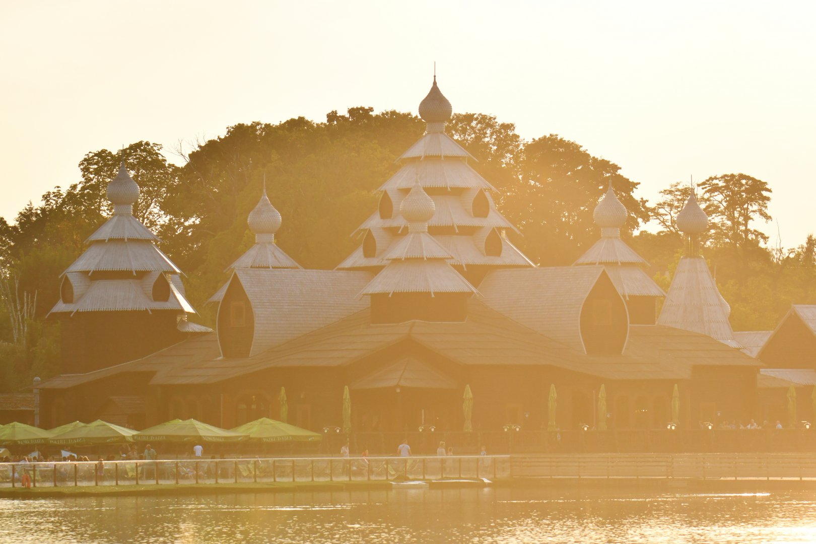 Russian izba at sunset