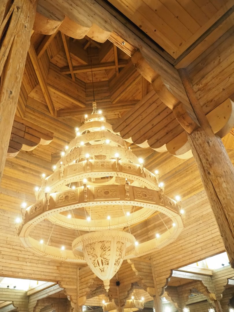 Russian restaurant Izba interior - Chandelier and roof and tower structure, 2023-05-15