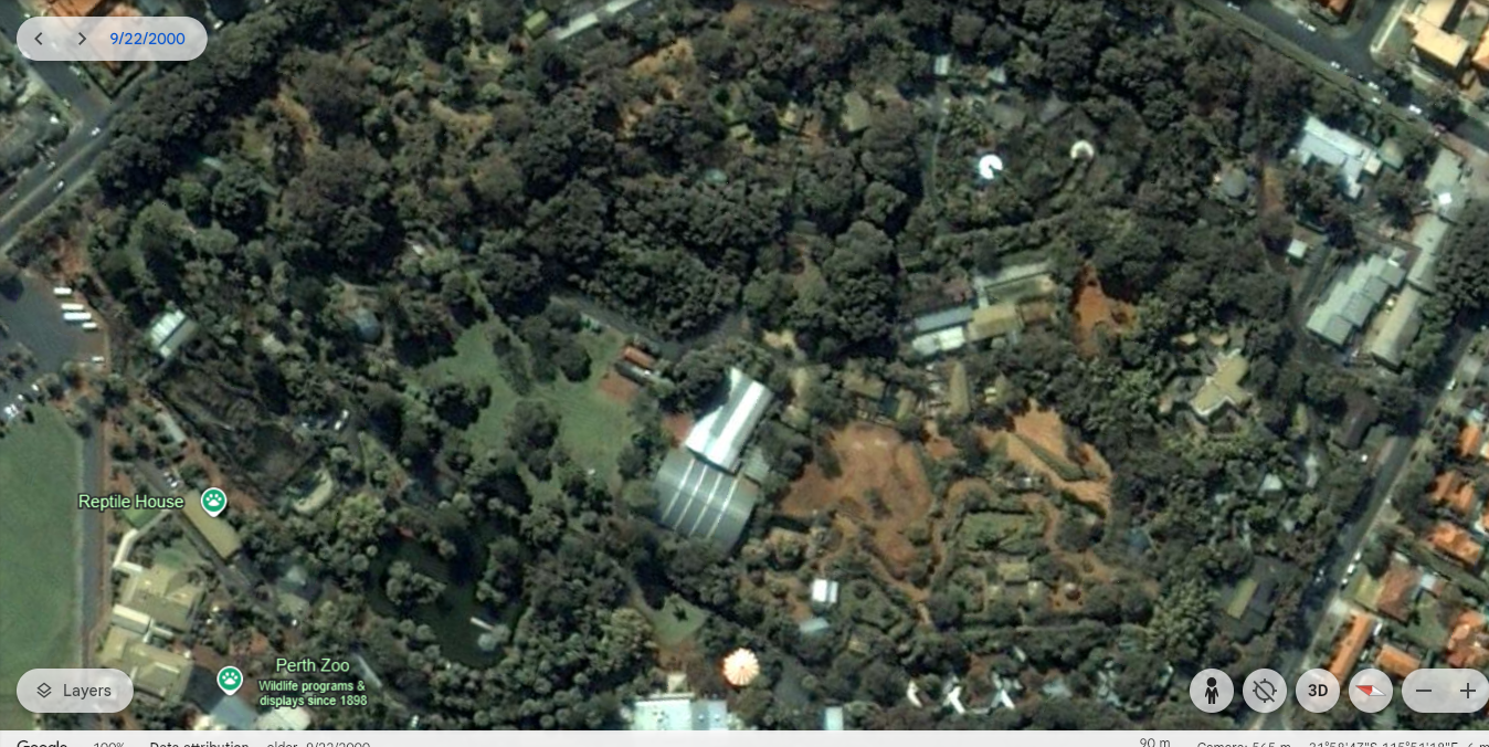Satellite aerial of Perth Zoo from 22 September 2000