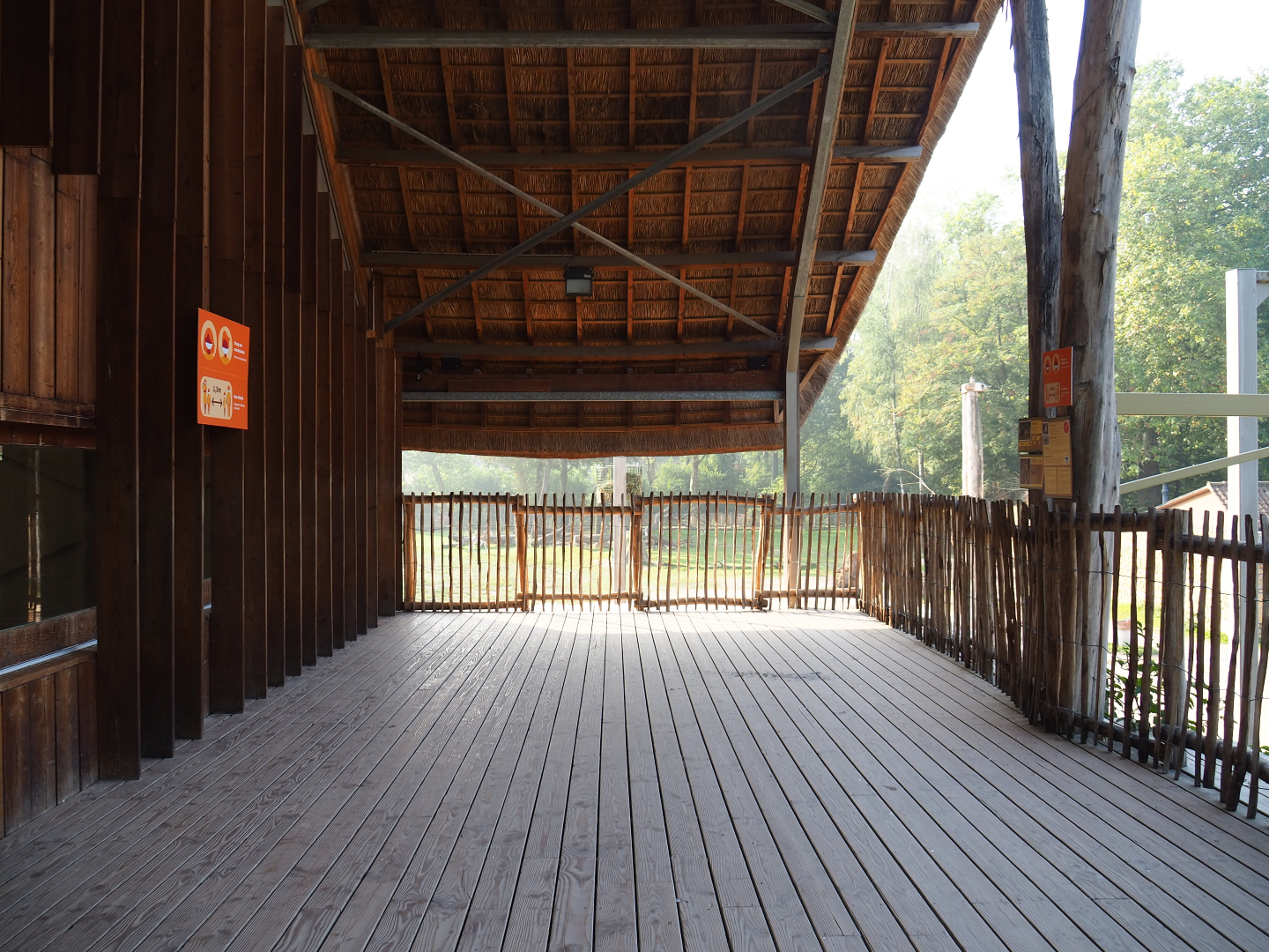 Savanna exhibit viewing shelter next to the Kordofan giraffe house, 2020-09-16