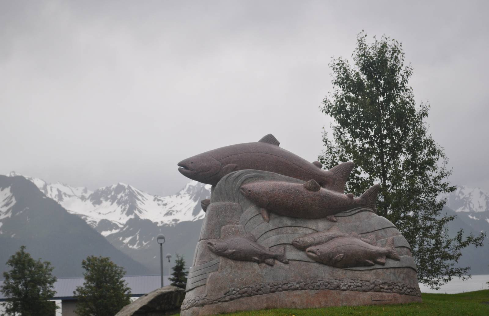 Sculpture Honoring the Five Alaskan Salmon Species - King, Silver, Pink, Re