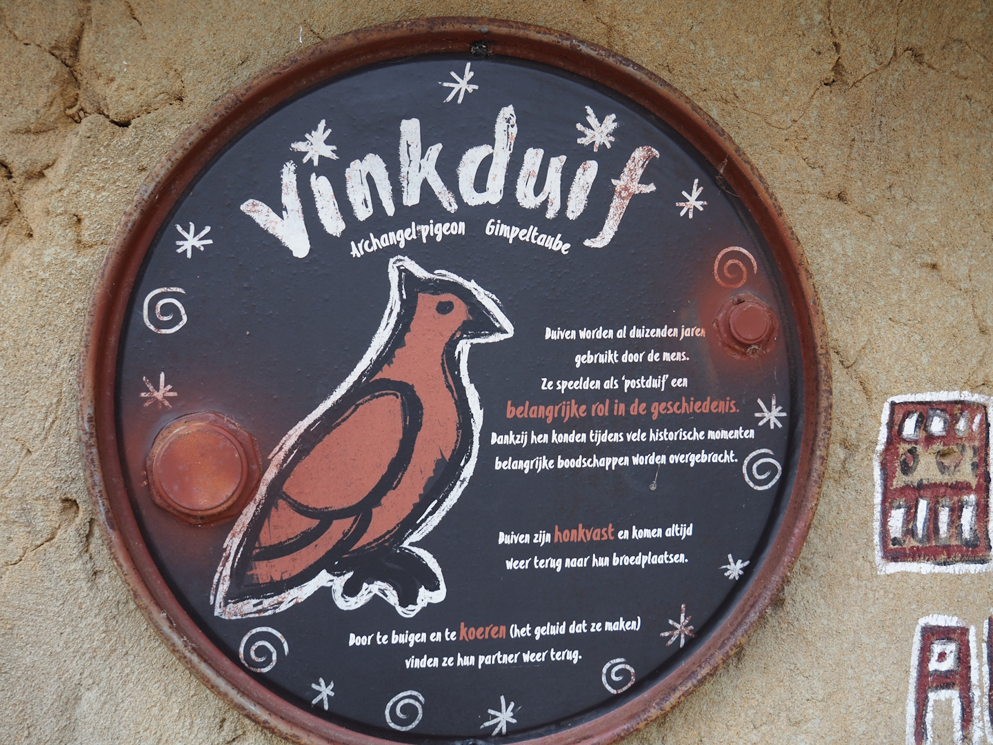 Serenga - Dogon village - Signage for Gimpel/Archangel pigeon, 2024-06-23