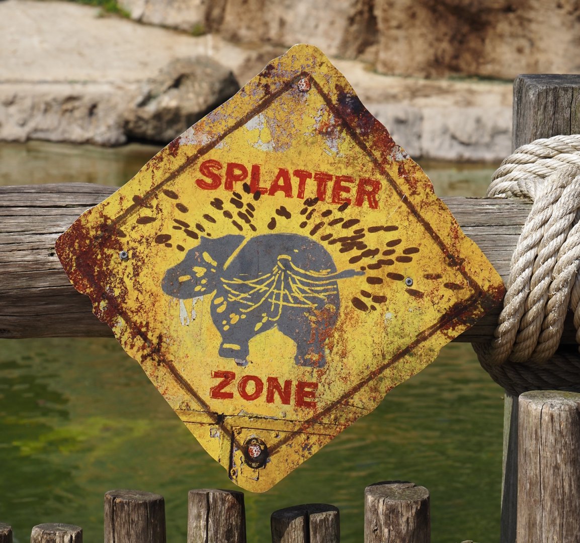 Serenga - Hippopotamus splatter zone sign, 2024-06-23