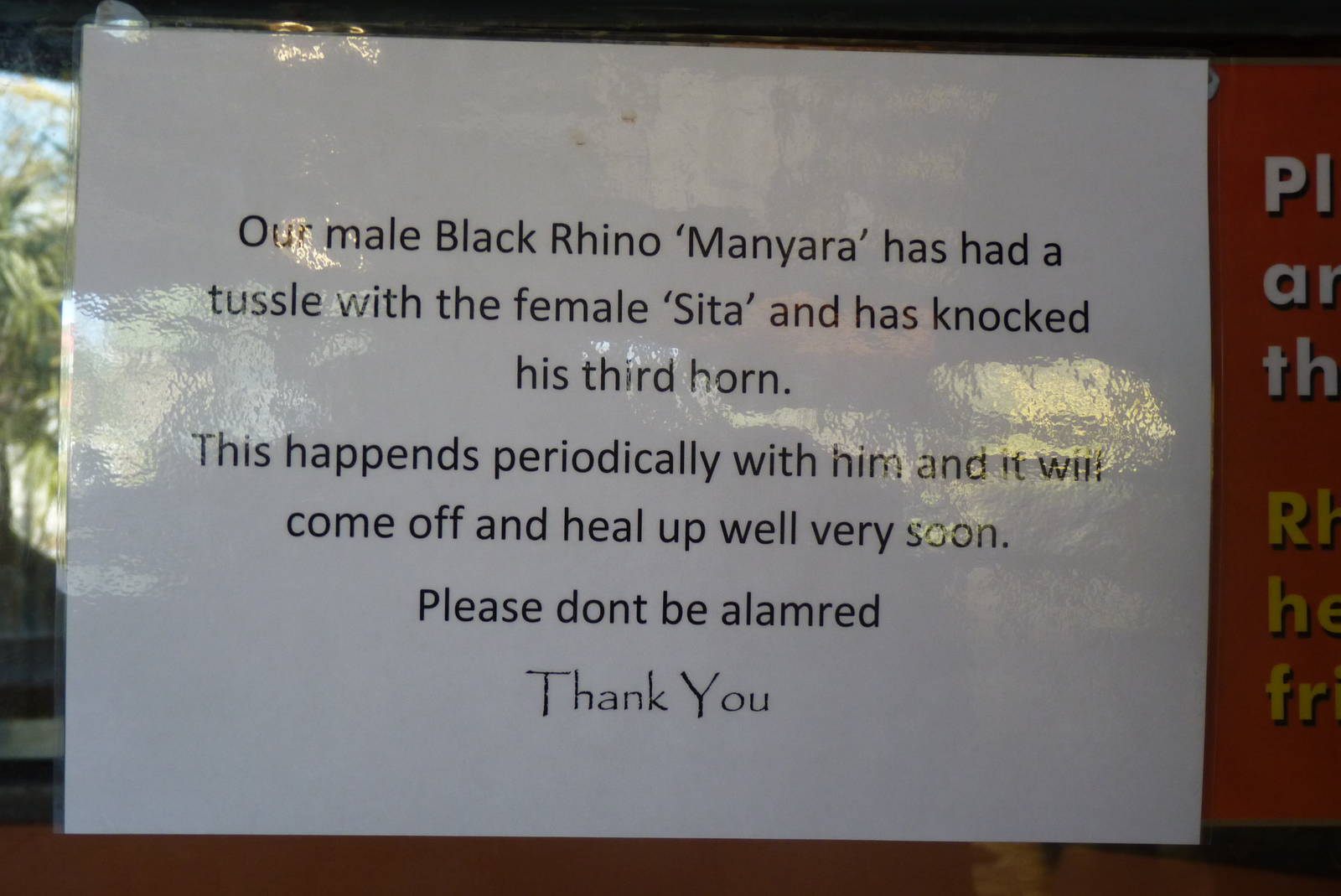 Sign about Black Rhino, Manyara. 3 April 2013