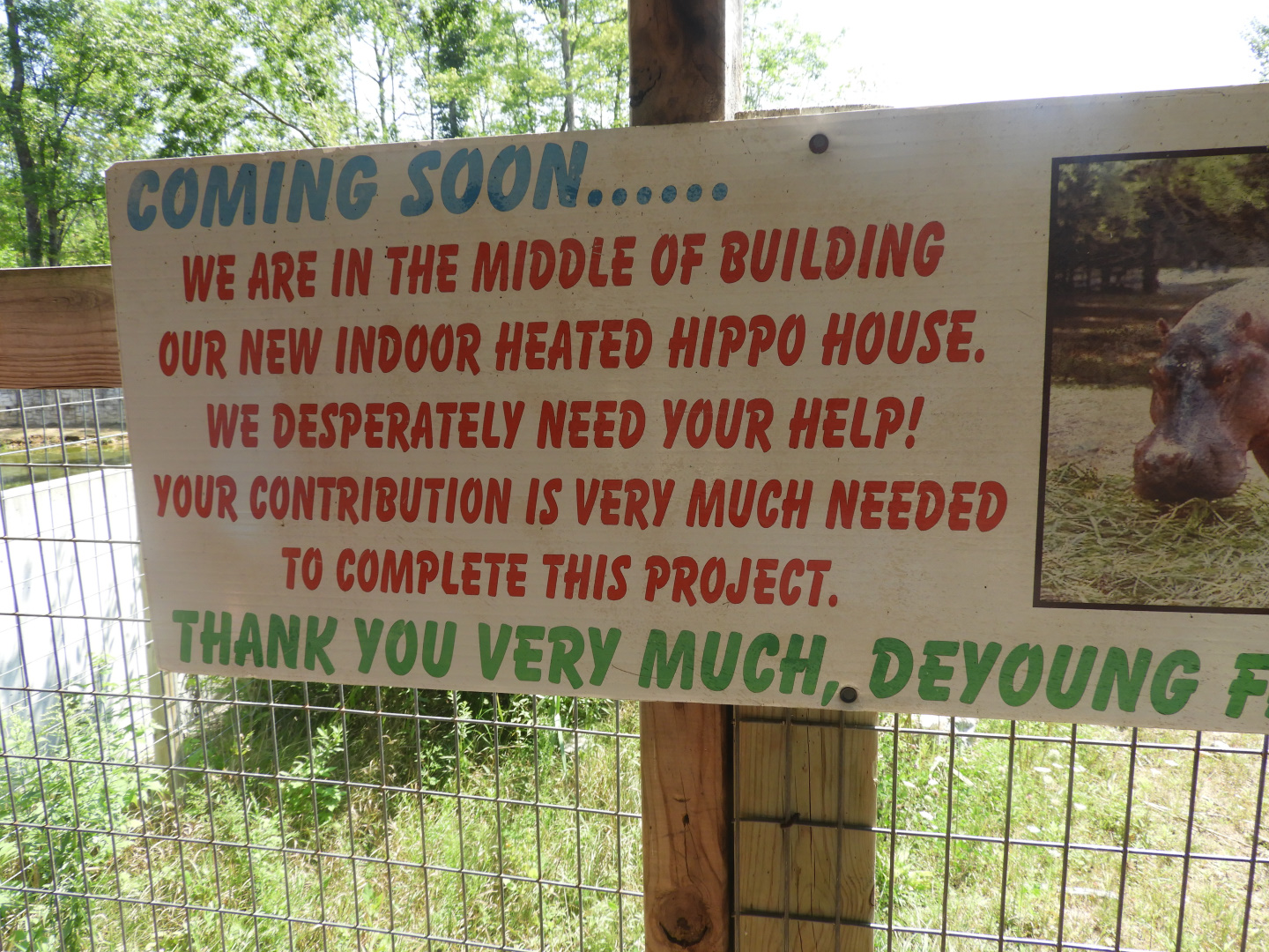 Sign about future hippo barn