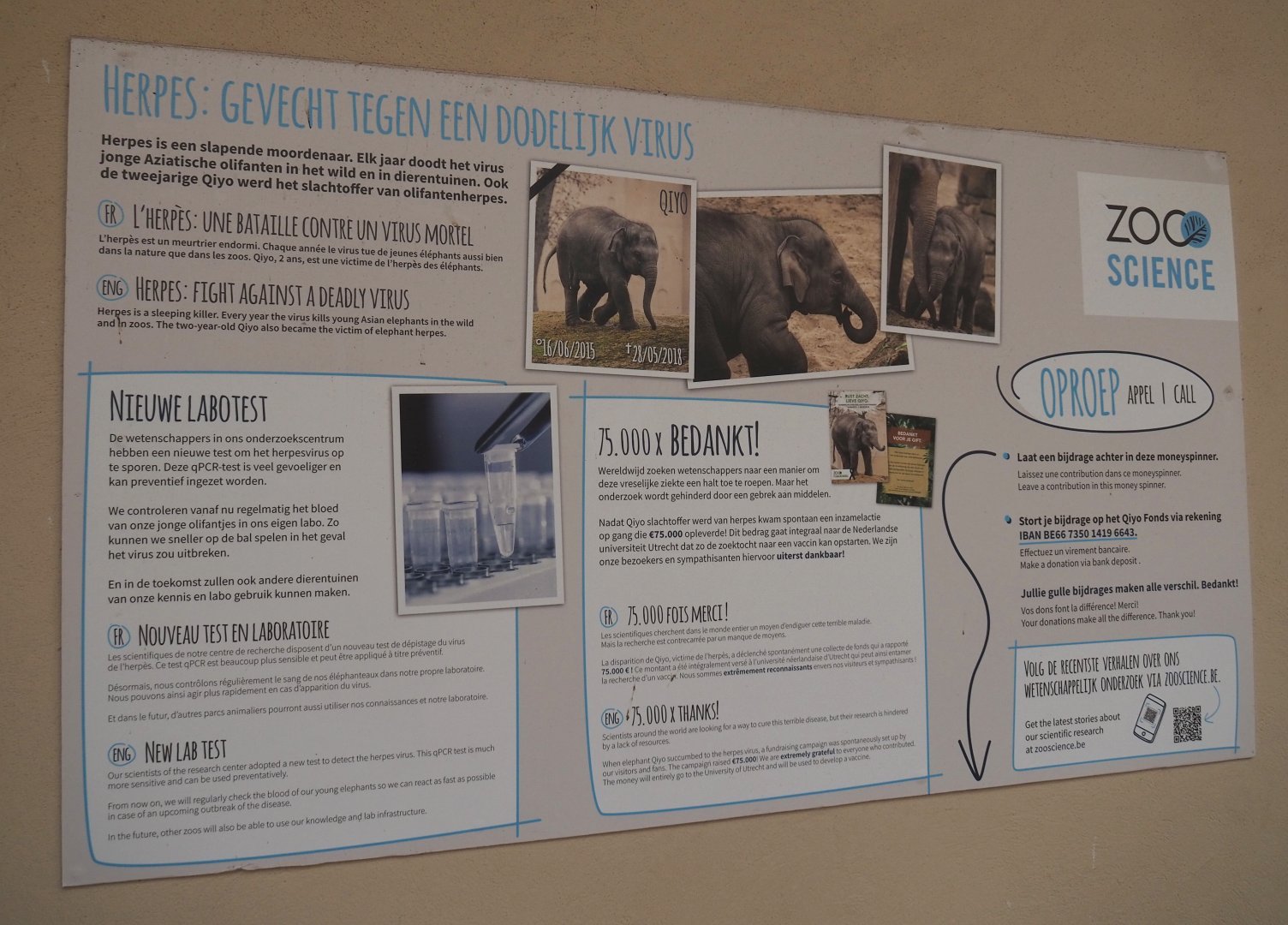 Sign about the battle against the Elephant endotheliotropic herpesvirus (EEHV), 2021-07-20