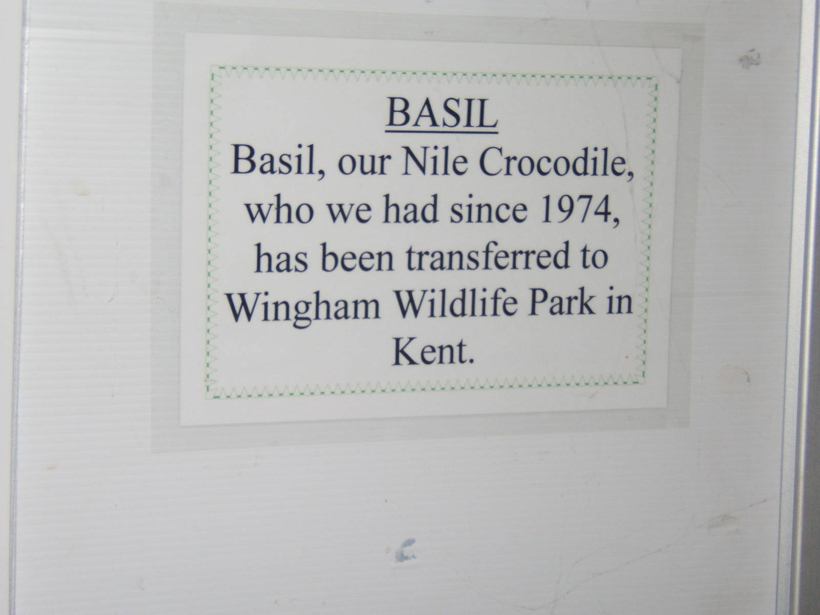 Sign about the depature of their Nile Crocodile