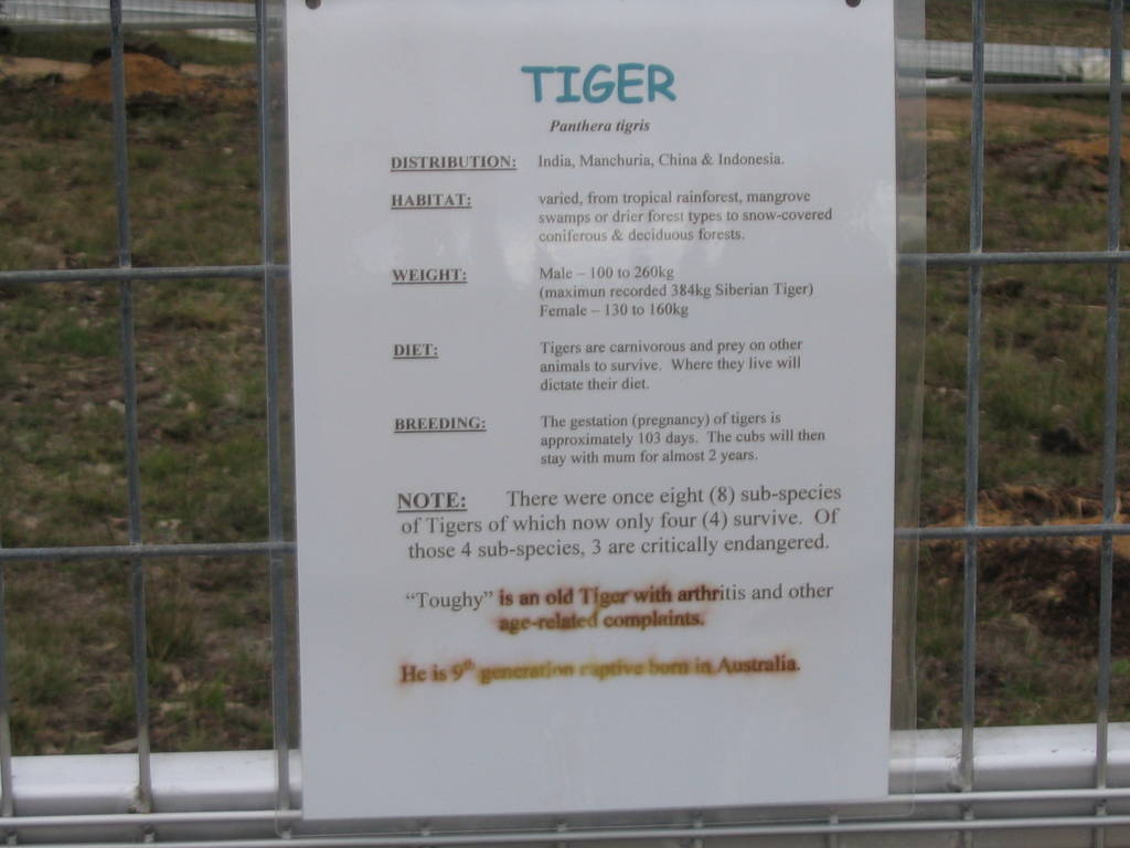 sign about the tiger