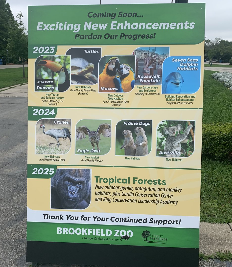 Sign at South Gate entrance on upcoming exhibits