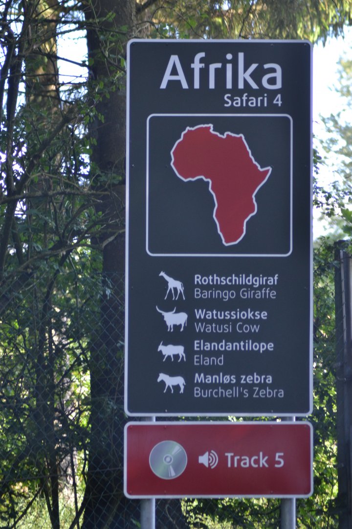 Sign at the gate to the African savannah in Givskud Zoo