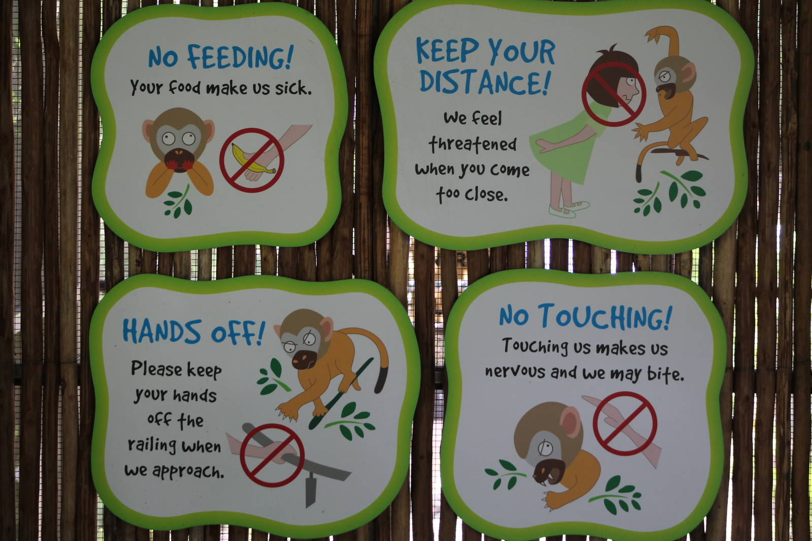 sign at the walk-through squirrel monkey enclosure