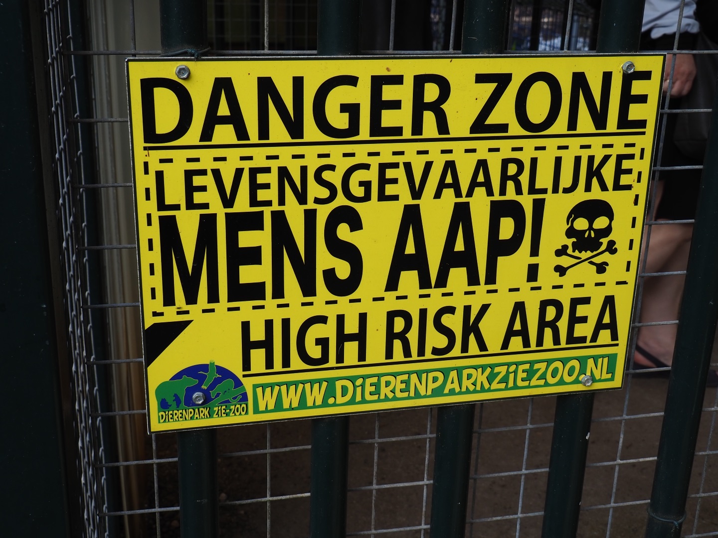 Sign Danger zone - High risk area - Very dangerous human ape, 2019-04-06