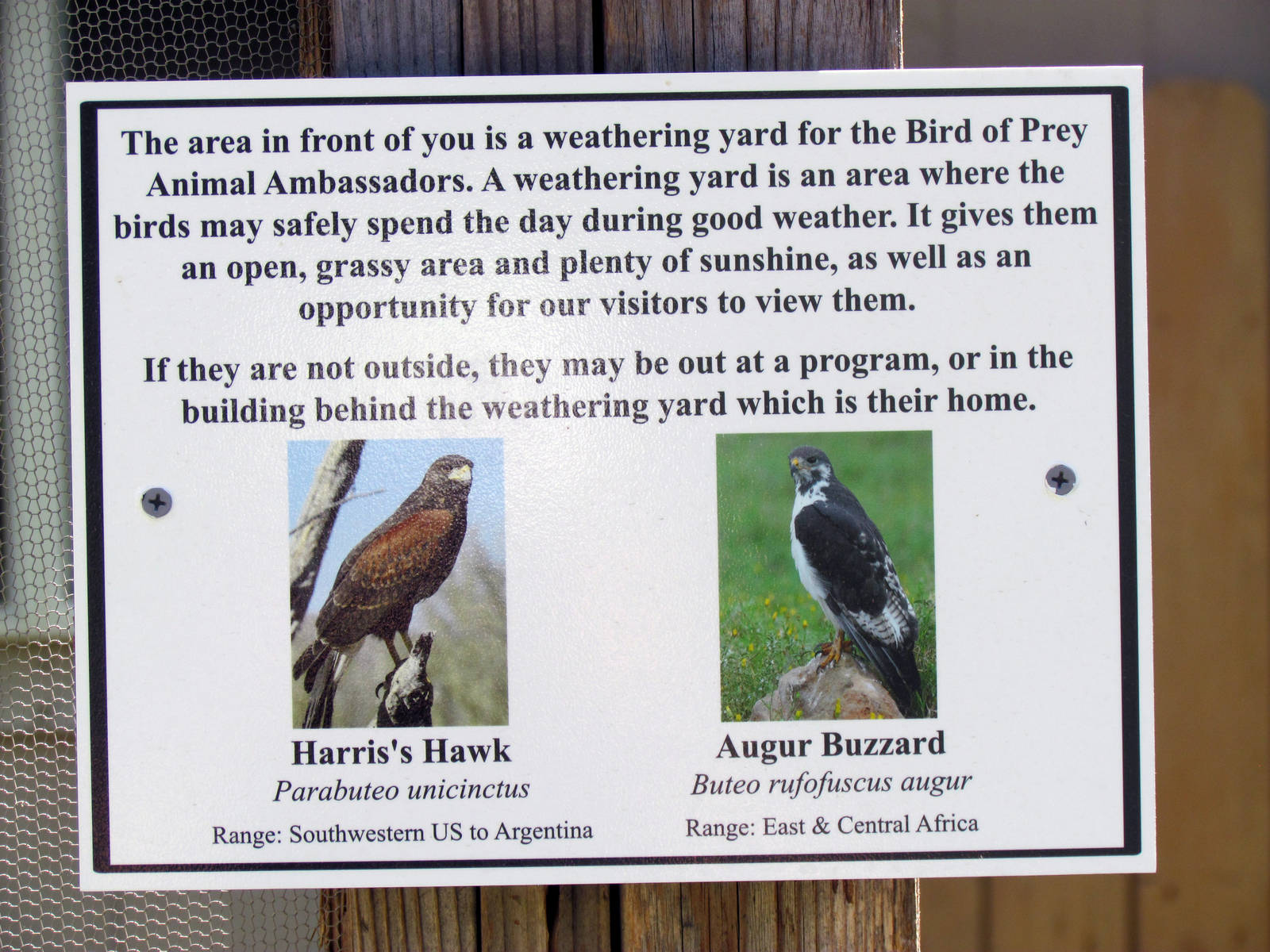 Sign for Education Raptor Weathering Yard