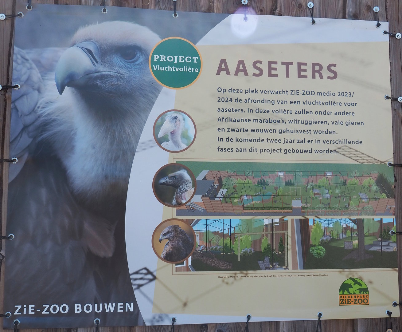 Sign for scavenger aviary project at site of now former Rocky Mountain goat paddock, 2023-05-31