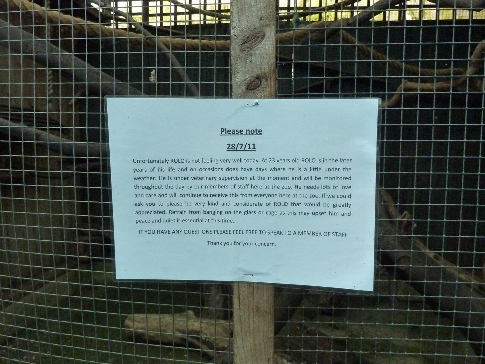 Sign for suirrel monkey enclosure