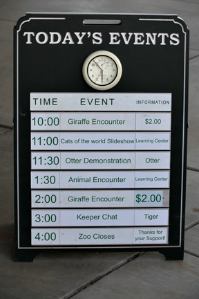 Sign listing daily activities