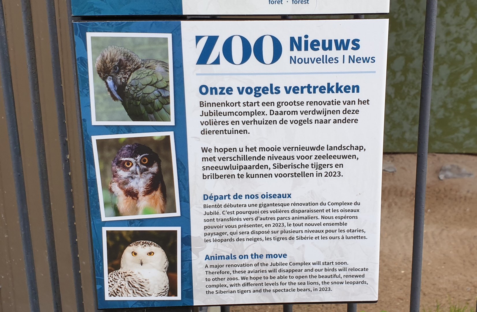 Sign of birds which will leave to Zoo soon