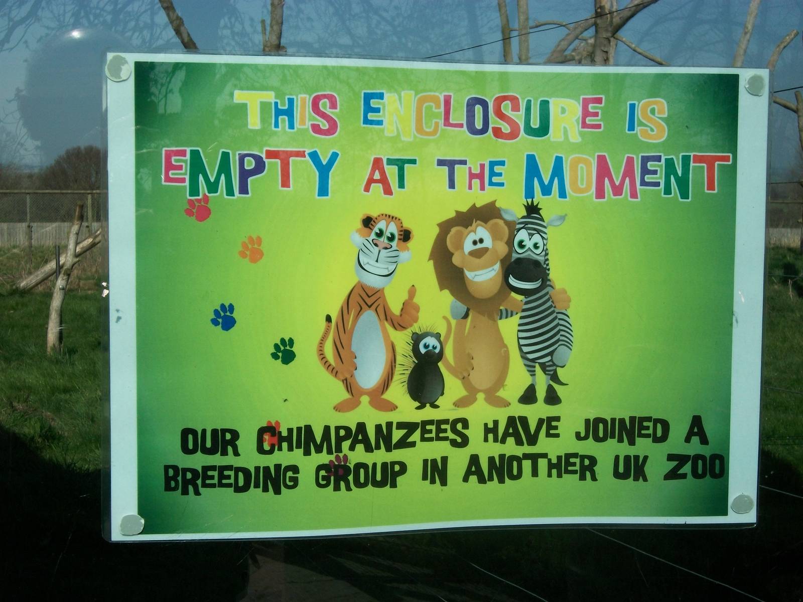 Sign on former Chimpanzee exhibit 30th March 2012