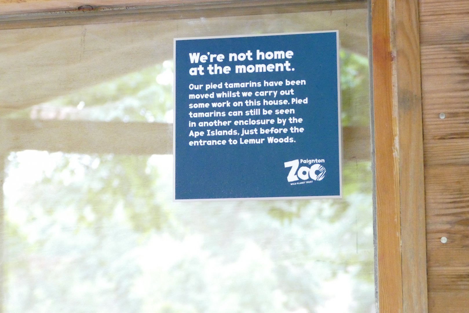 Sign on Pied Tamarin enclosure, August 2022