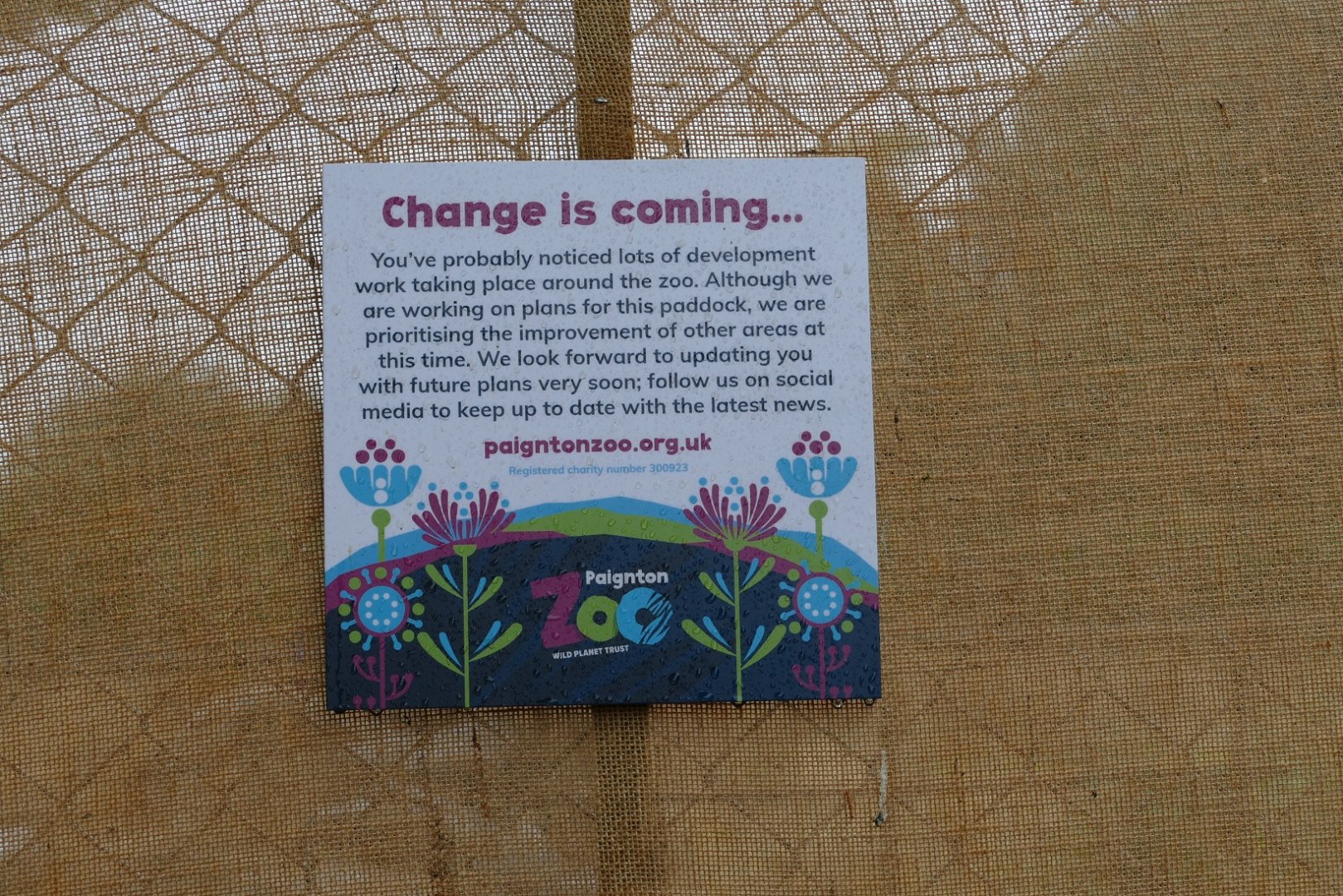 Sign on the former takin/camel enclosure, August 2022