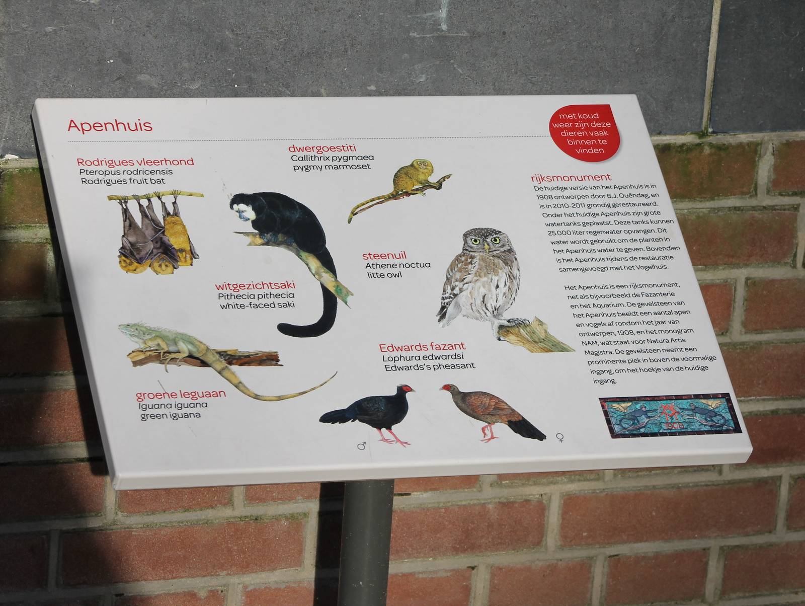 Sign outdoor enclosure Monkey House