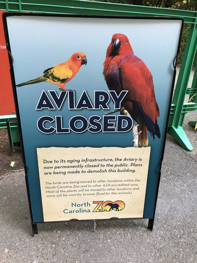 Sign outside Closed Aviary