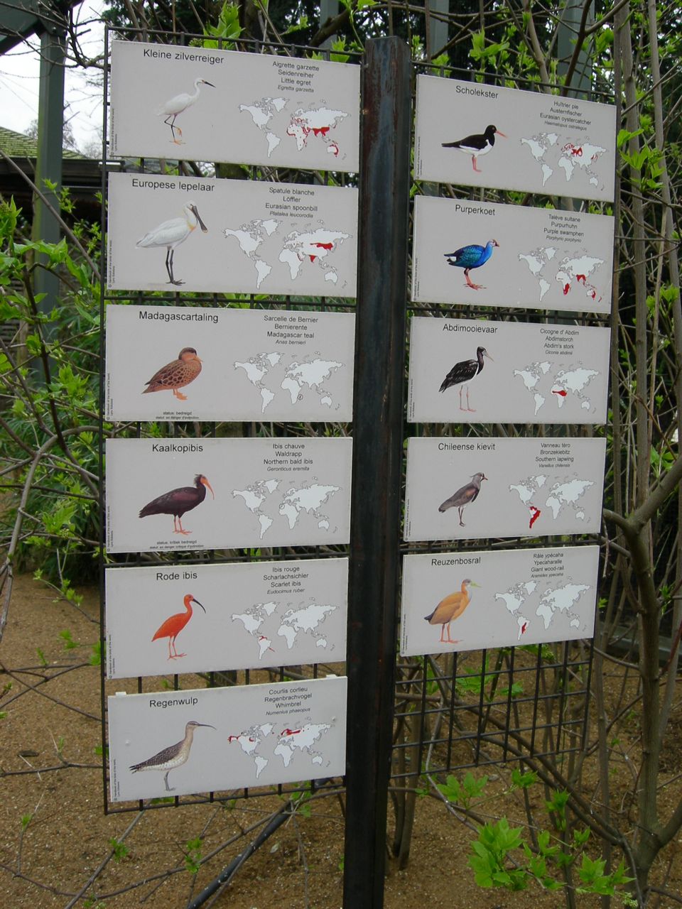 Sign post for the waterbird aviary outside the hippo enclosure