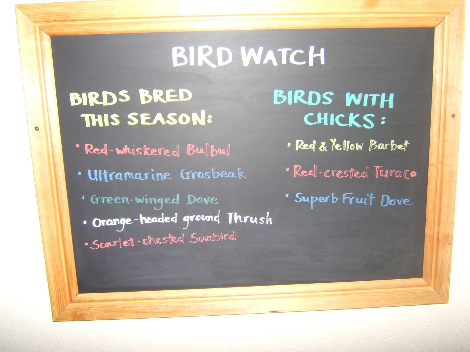 Sign showing what birds have bred
