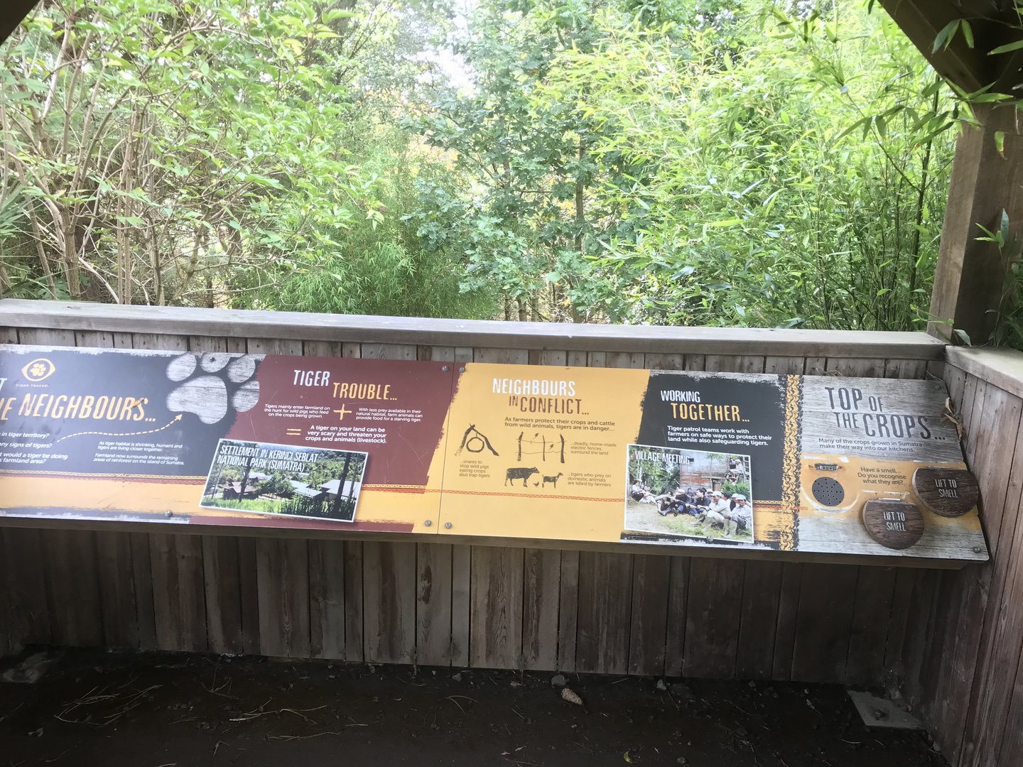 Signage about conflict in farms with Sumatran tigers