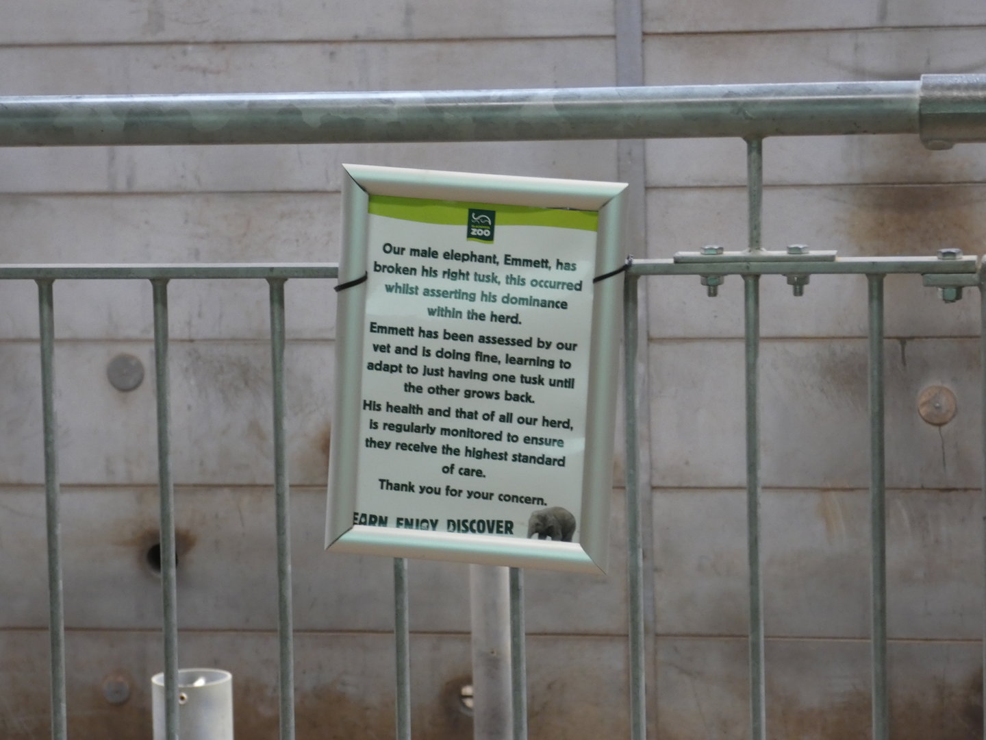 Signage about the elephant bulls tusk