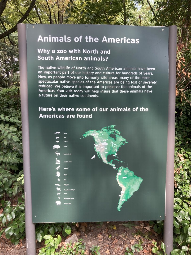 Signage about Zoo's focus on New World Fauna